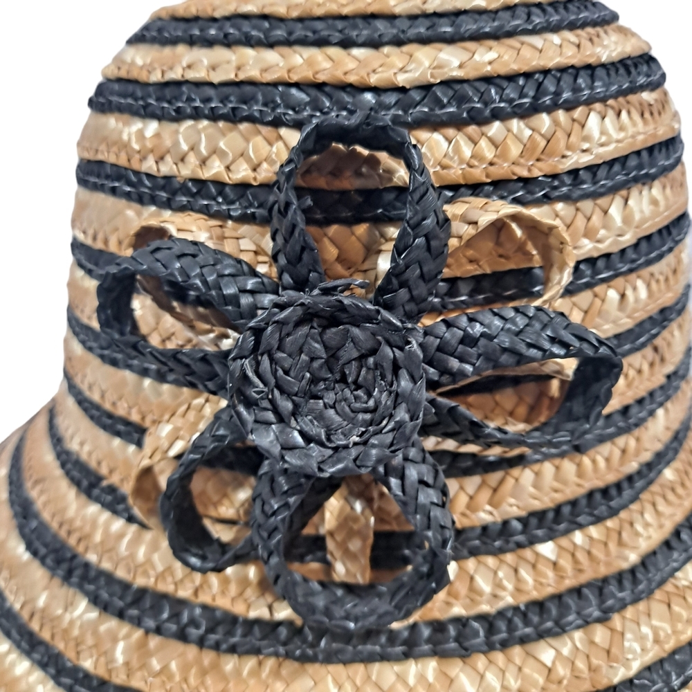 Magid Hats Wheat Straw Blue Tan Striped Floral Accent NWT - Picture 3 of 10